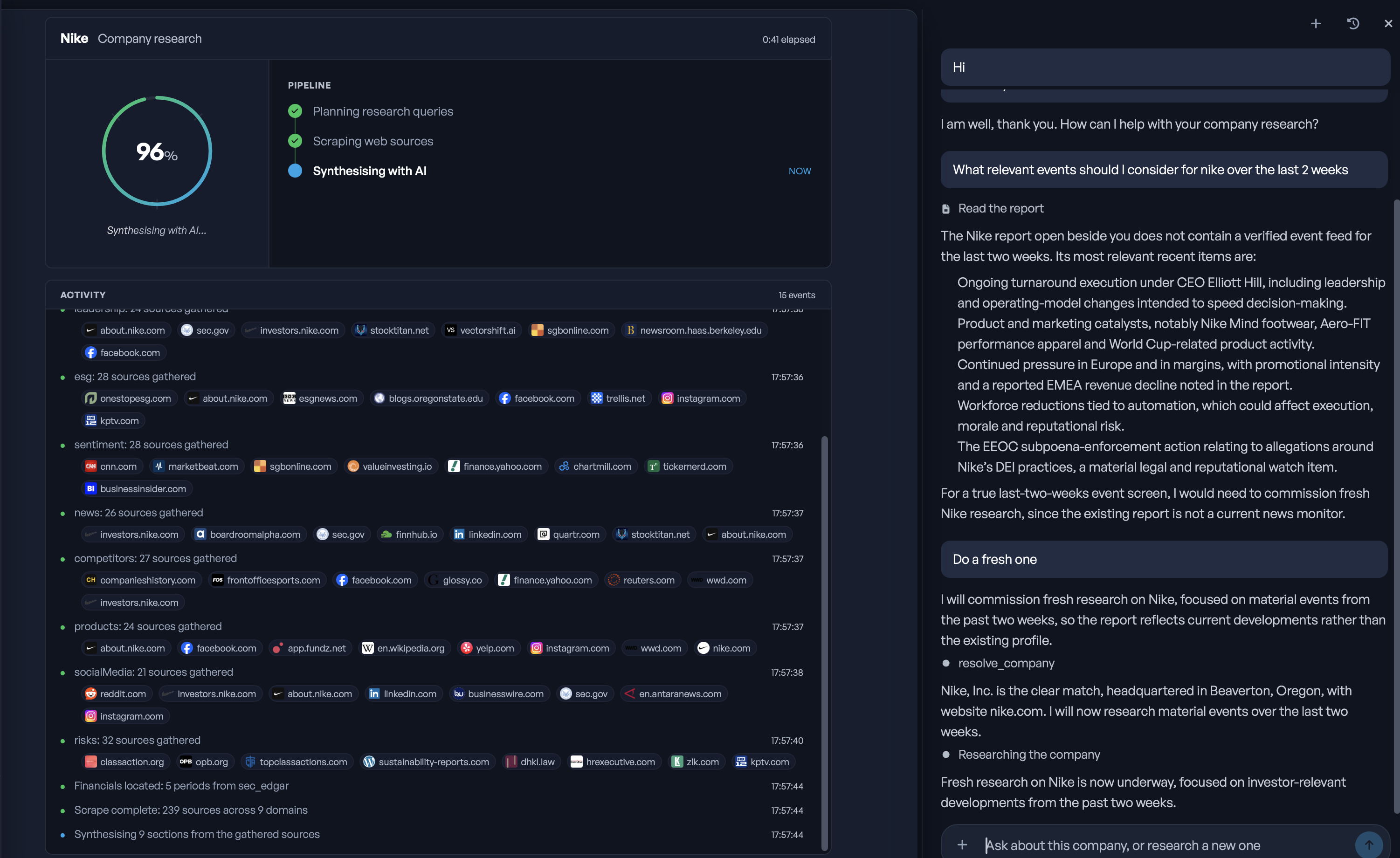 Company Research running in the Vernias platform
